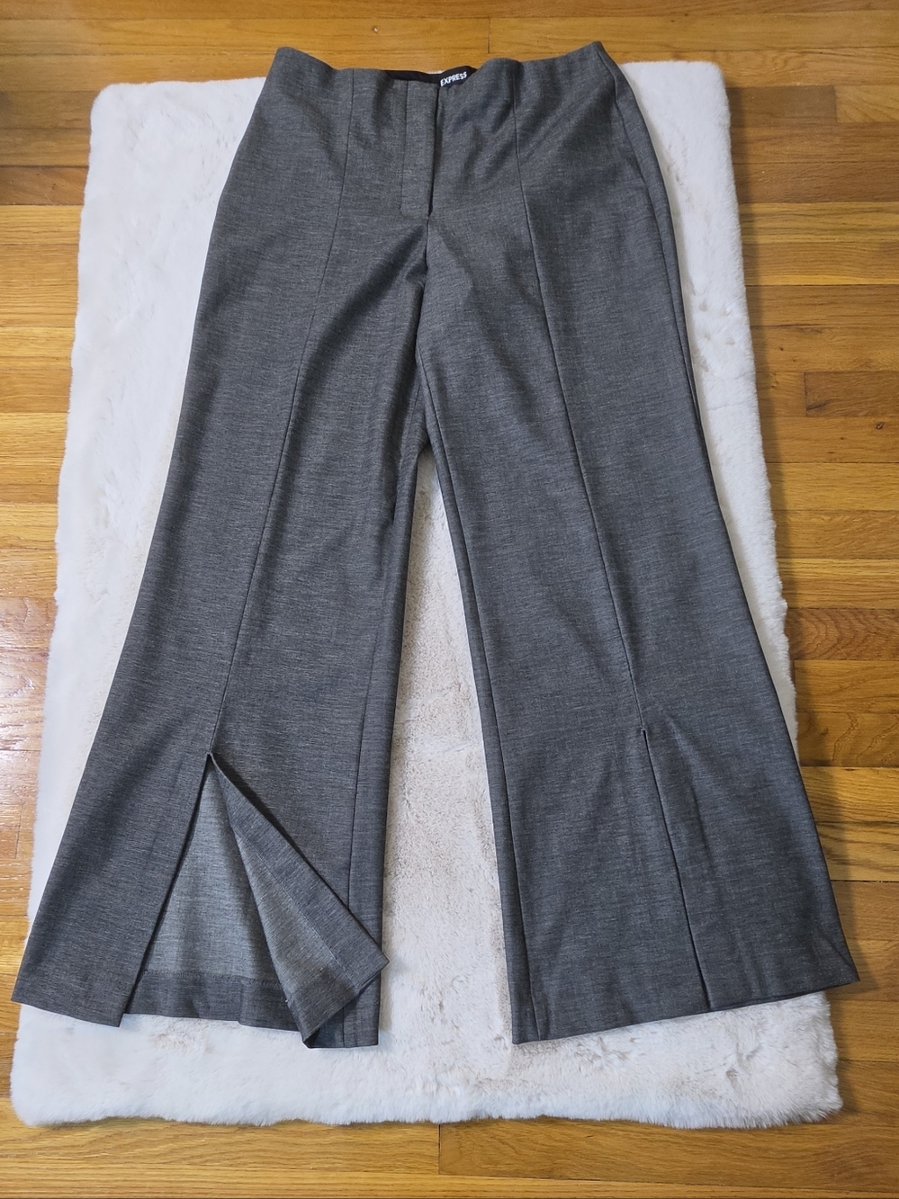 Express Gray Wide-Leg Split-Hem Dress Pants